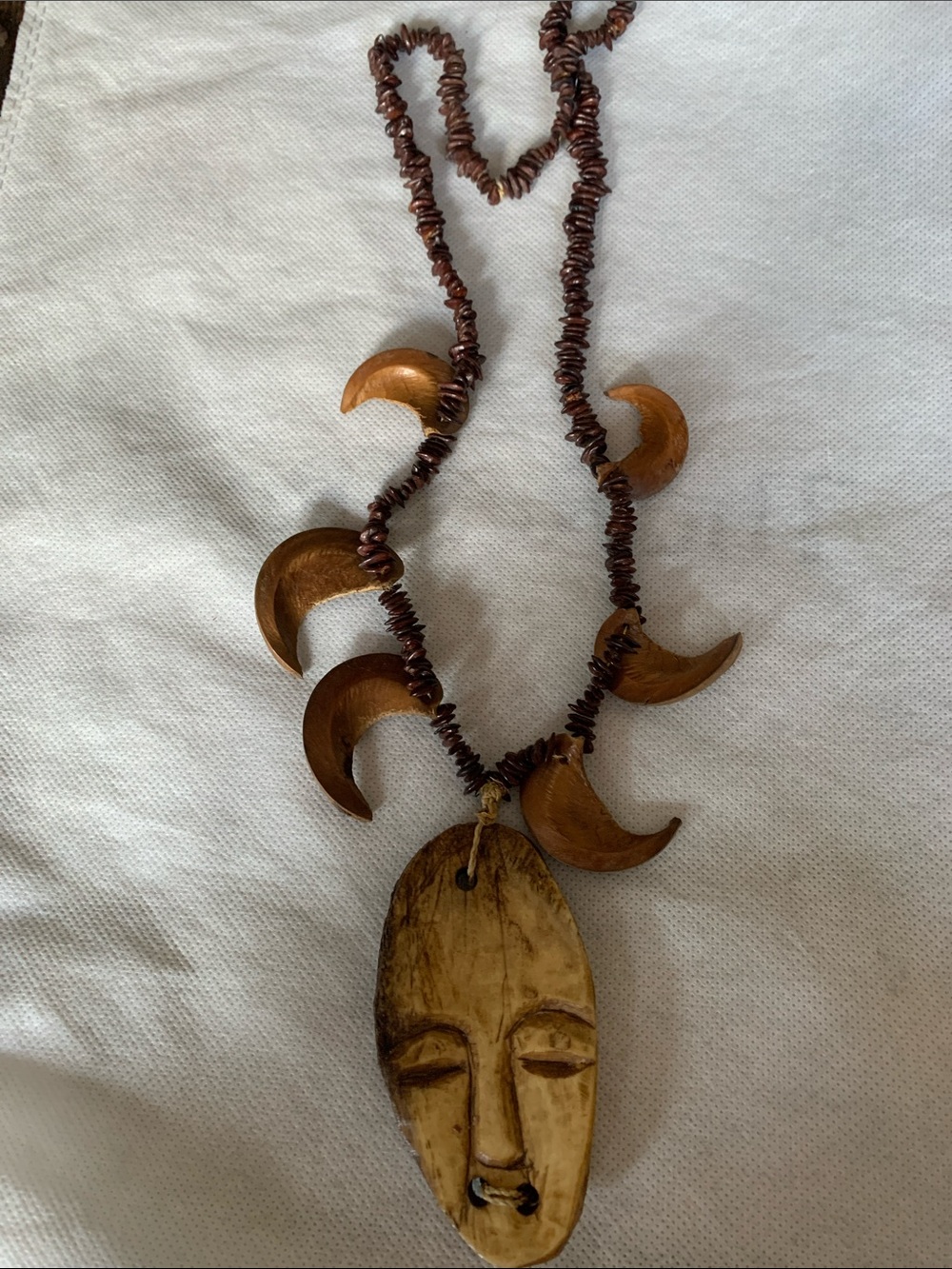 Handcrafted Brown Tribal Mask Pendant Necklace - Women Jewelry